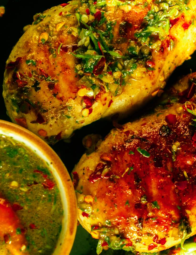 grilled chimichurri chicken with chimichurri sauce 