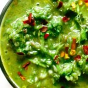 chimichurri sauce closeup in a bowl
