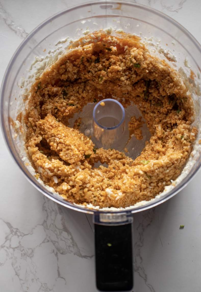filling for cauliflower rice meatballs in a food processor
