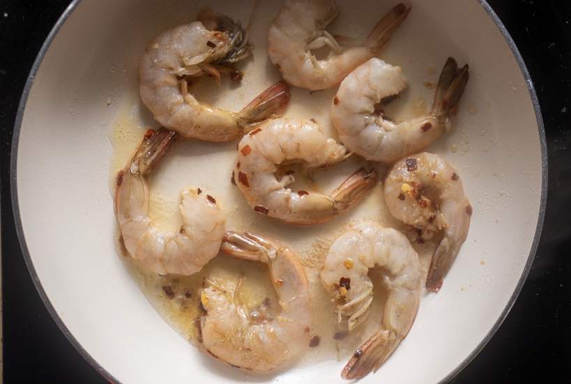 shrimps being sauteed