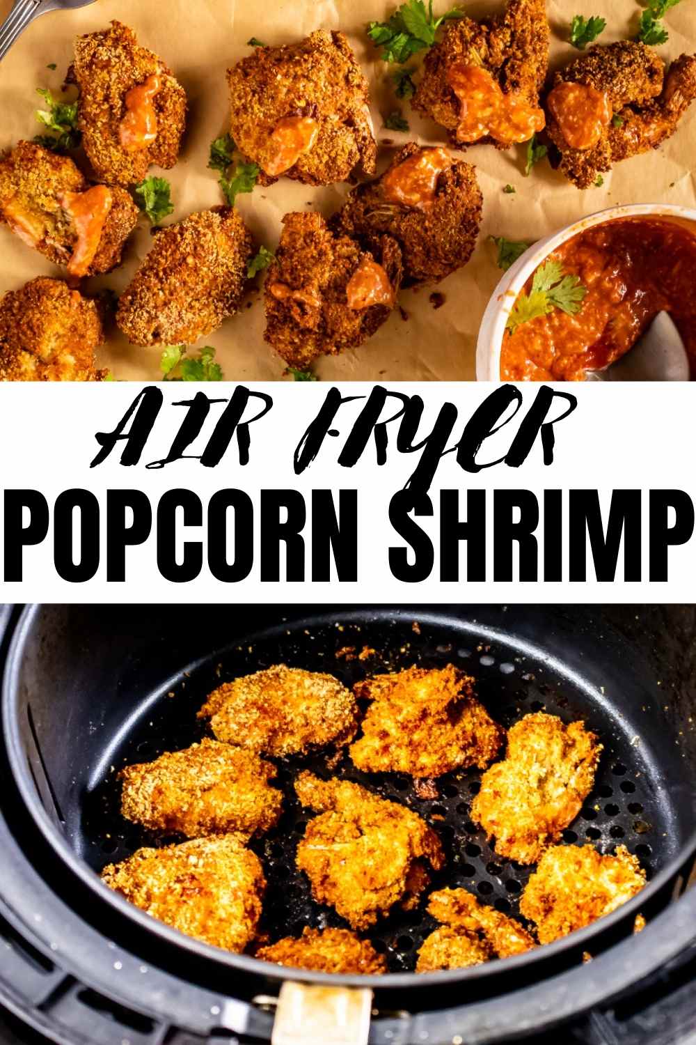 popcorn shrimp in air fryer collage image
