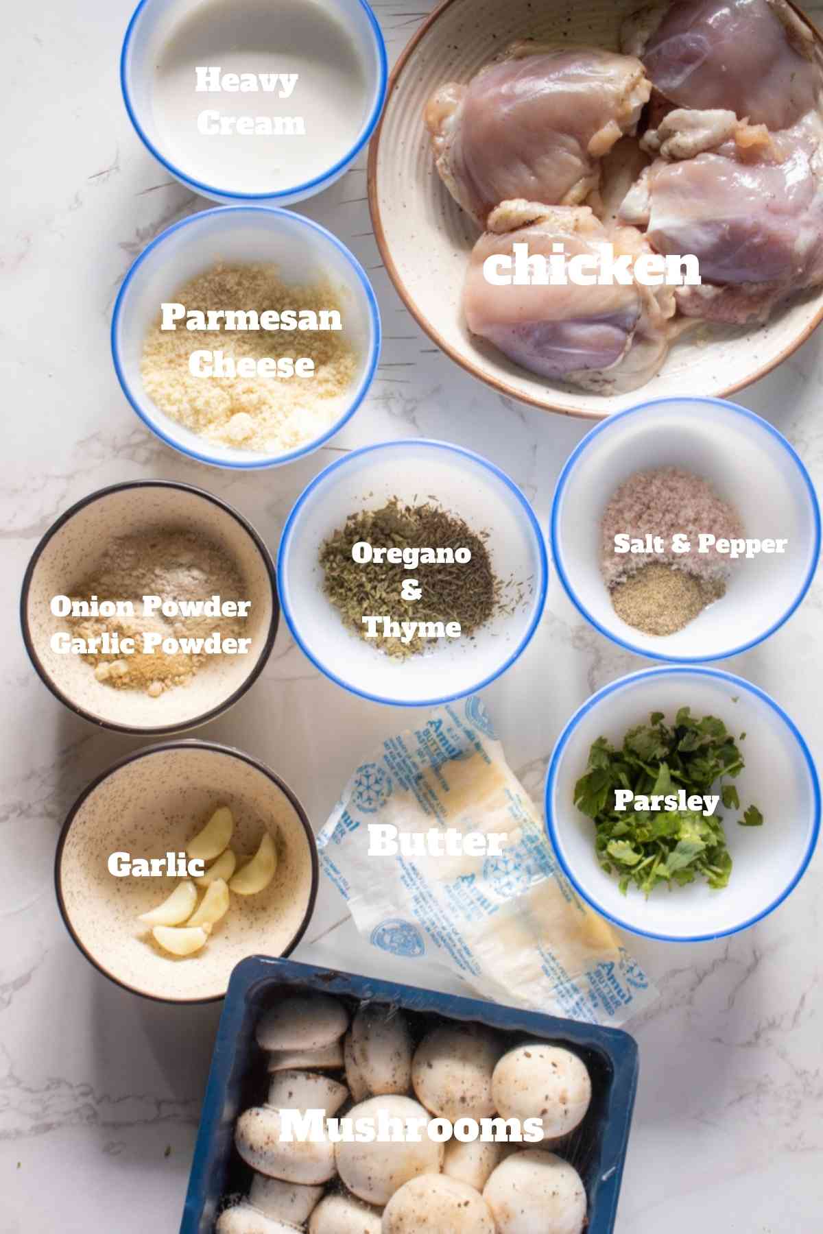 ingredients for Chicken Thighs in Creamy Mushroom Garlic Sauce 