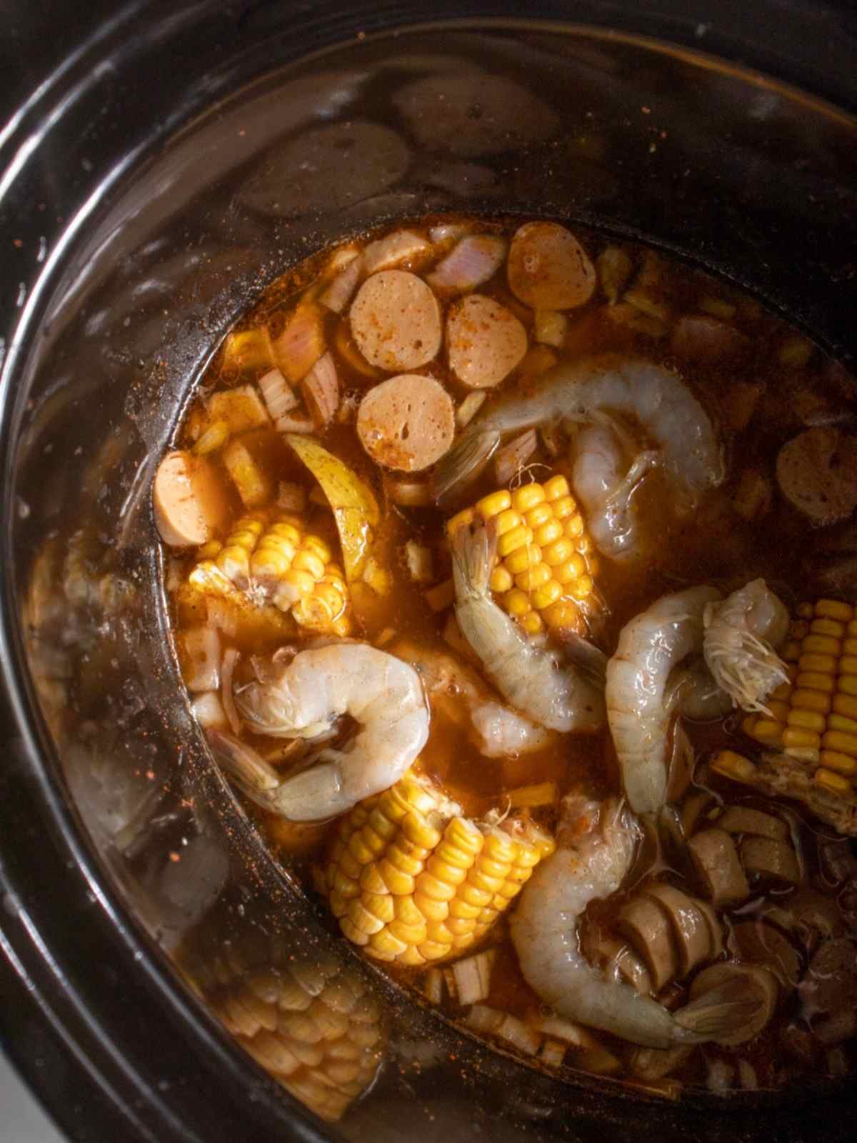 SHRIMP ADDED IN THE SLOW COOKER