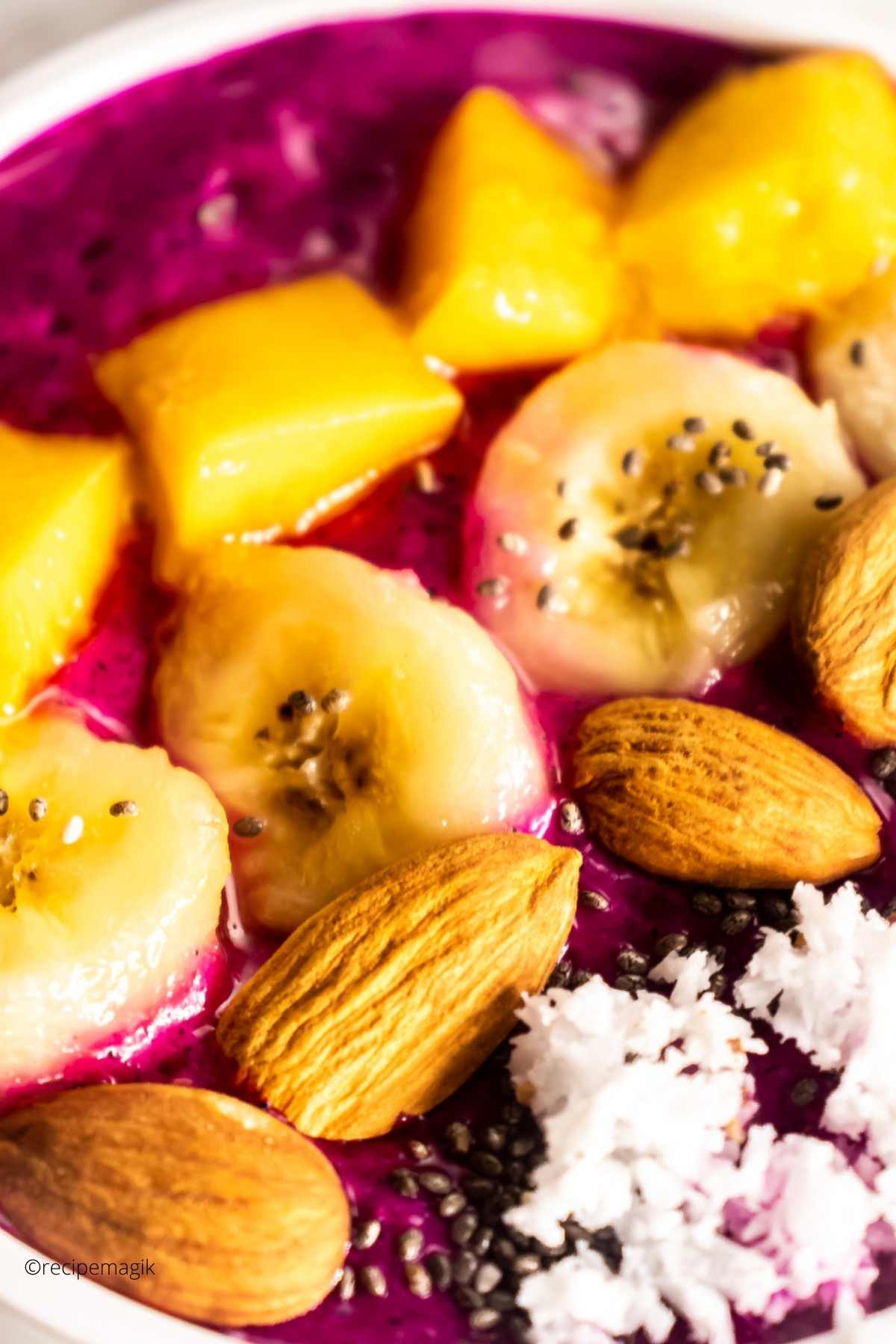 Creamy Dragonfruit Smoothie Bowl with toppings