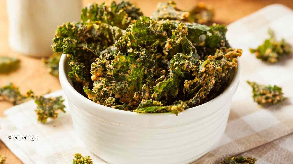 kale chips in a white bowl