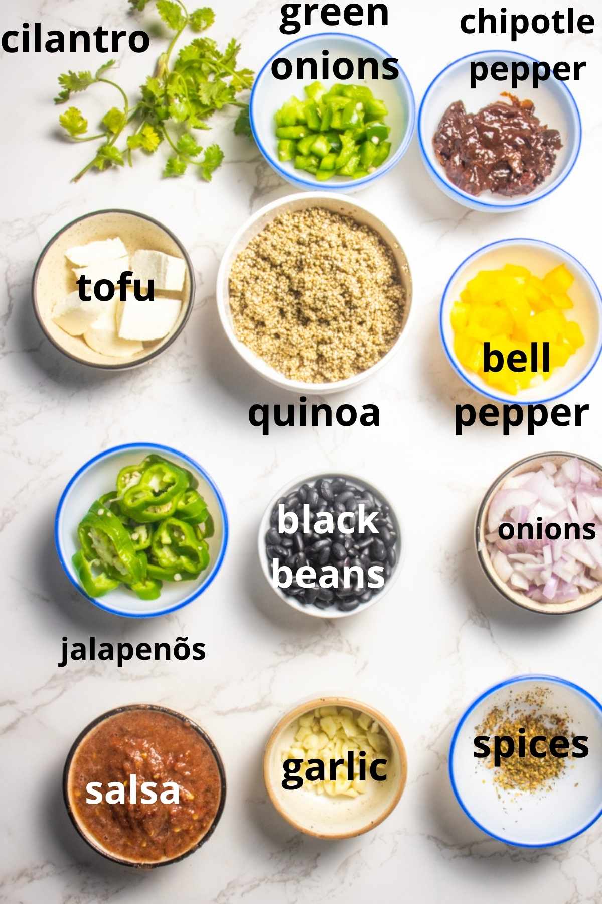 Black Bean Quinoa Burrito Bowl with Tofu ingredients