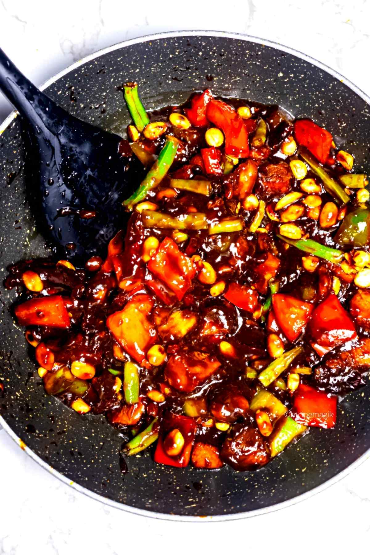 Kung Pao Chicken in a wok
