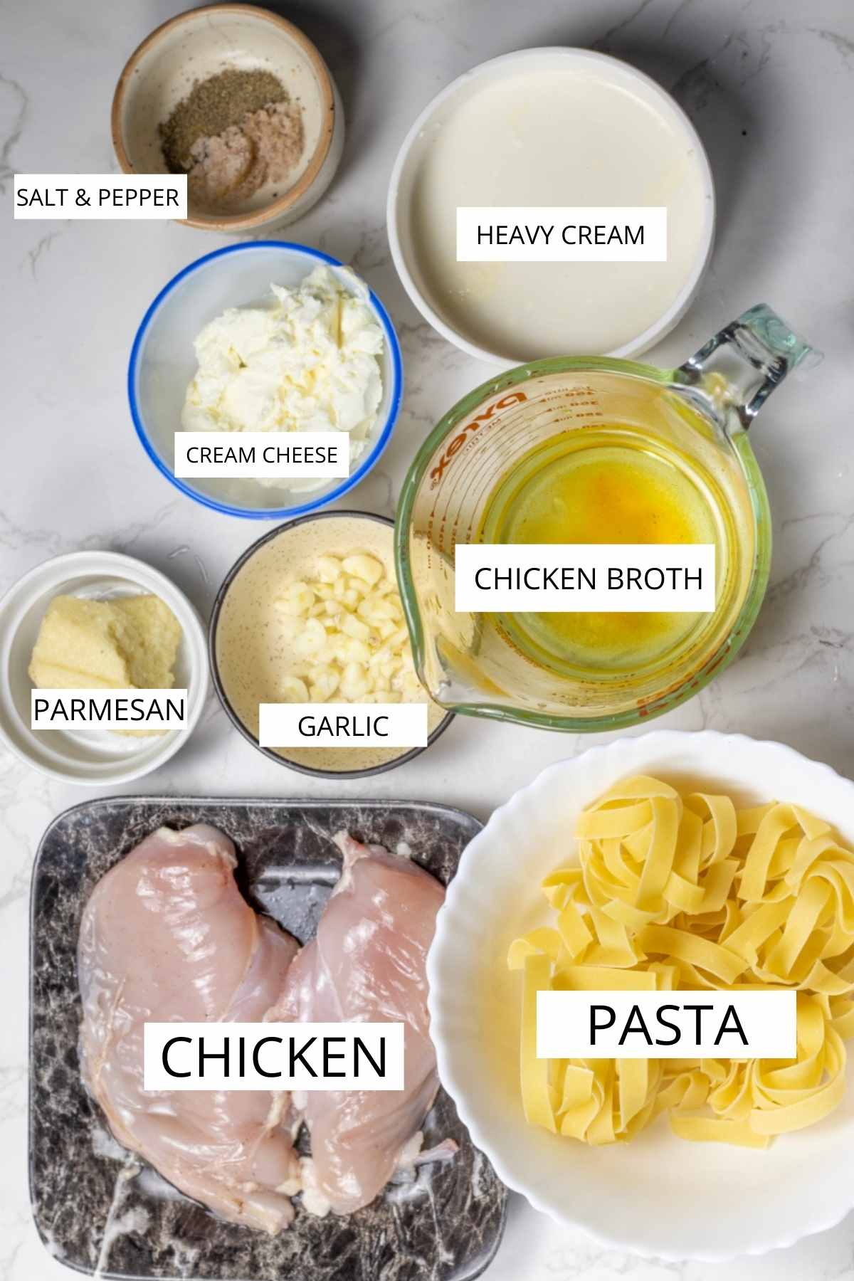 ingredients for chicken Fettuccine Alfredo