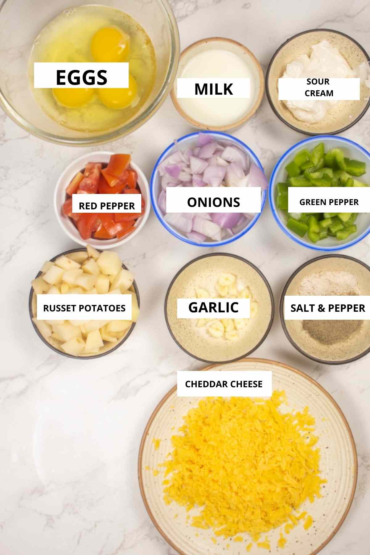 ingredients for egg and potato casserole