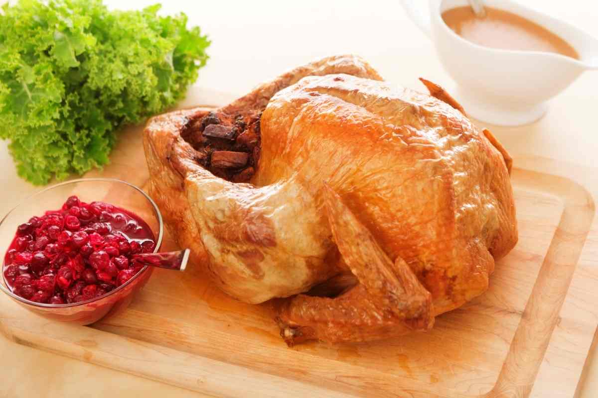 cranberry sauce beside roasted turkey