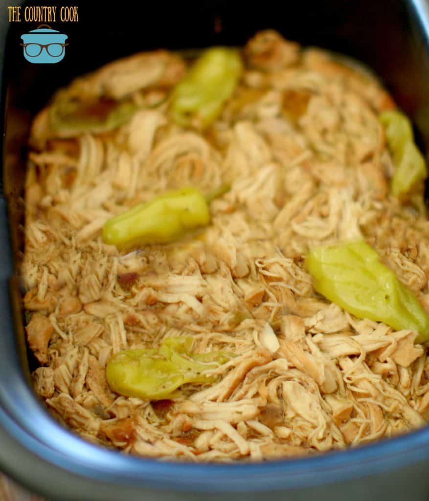 shredded chicken in slow cooker with green chilies