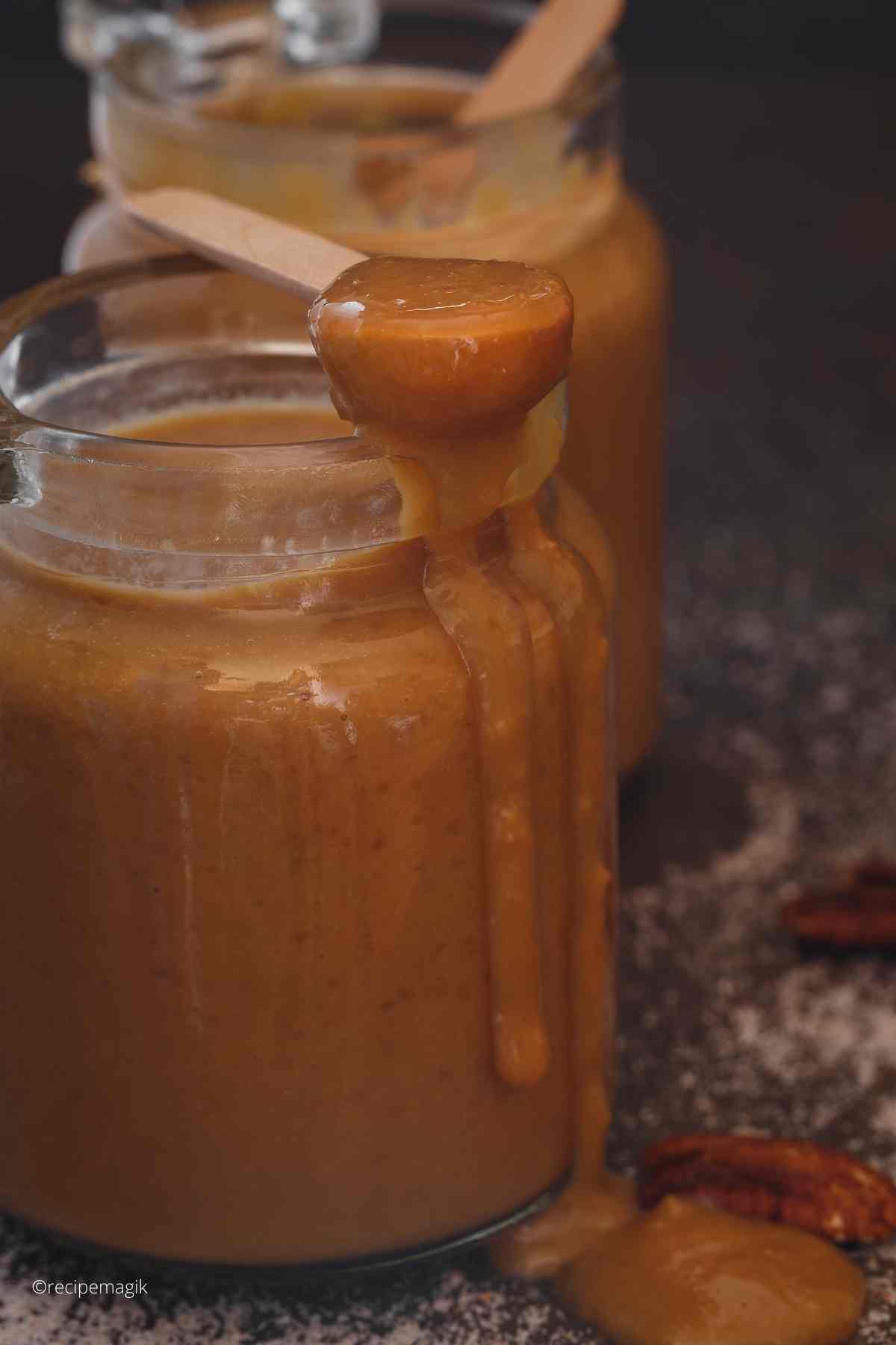 salted caramel sauce in a glass jar