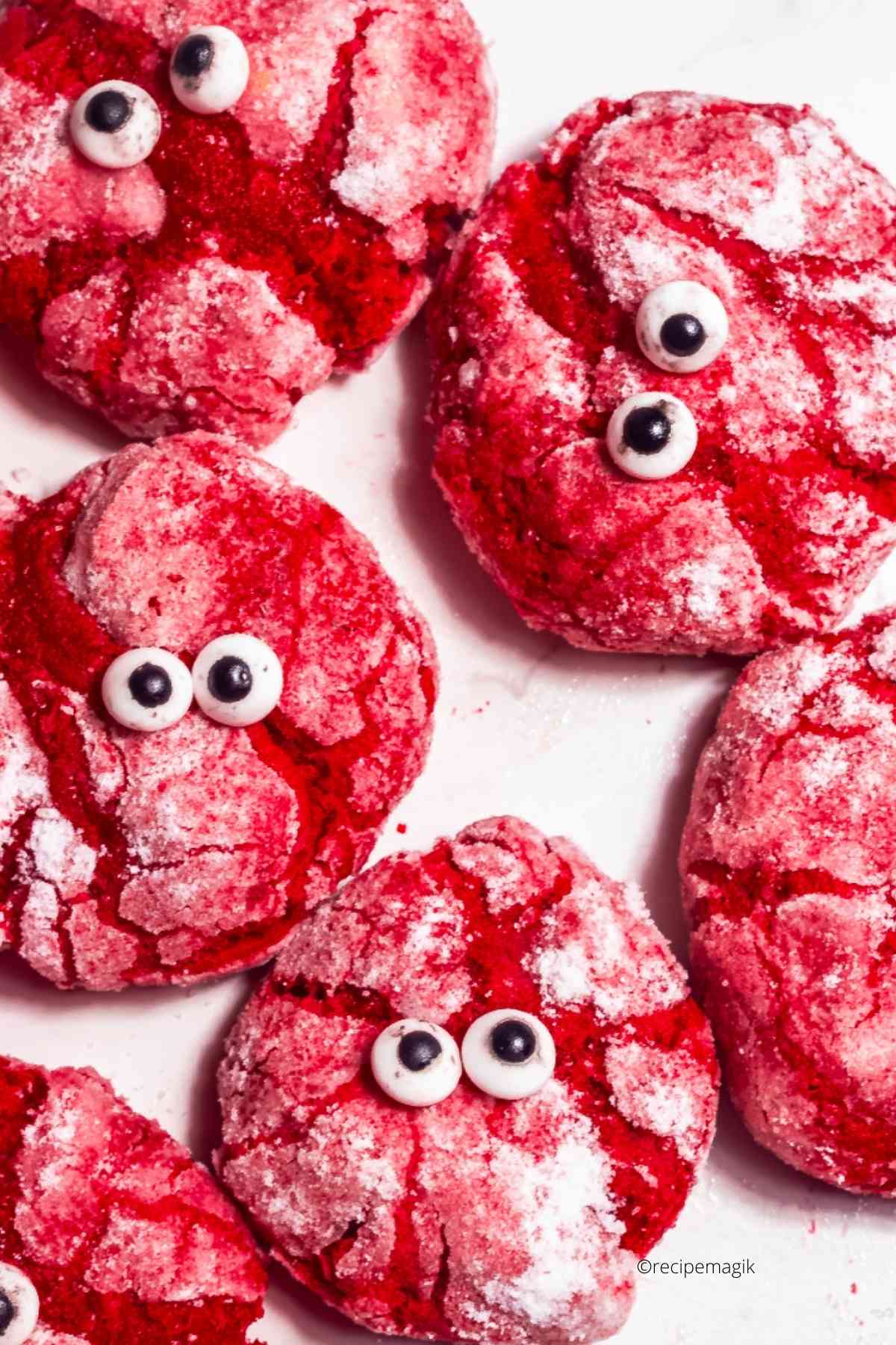 halloween crinkle cookies with candy eyes