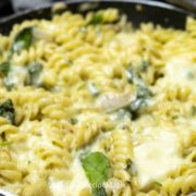 spinach pasta in a skillet