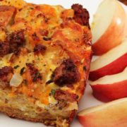 thanksgiving breakfast casserole with apple slices