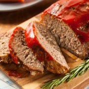 ground beef meatloaf cut in slices head shot