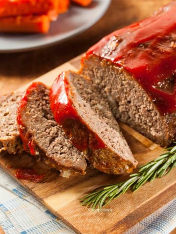 ground beef meatloaf cut in slices head shot