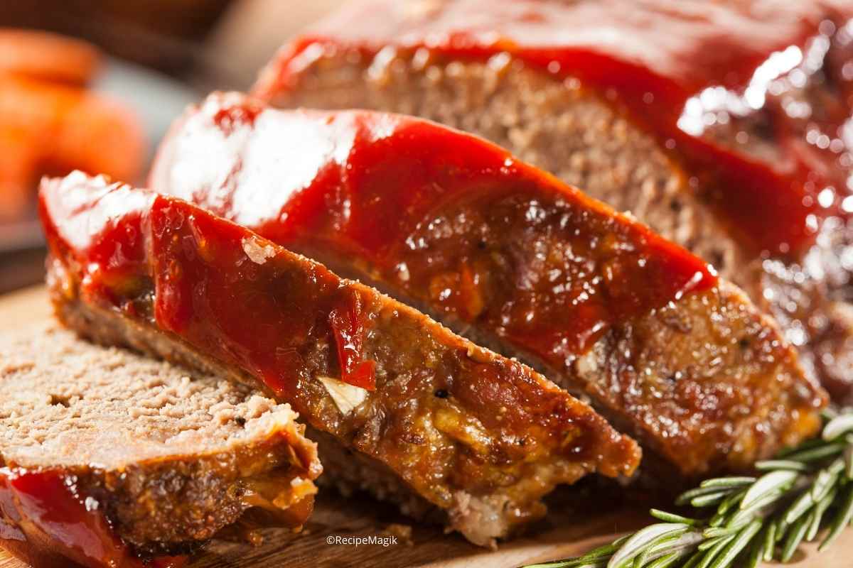 closeup of ground beef meatloaf slices