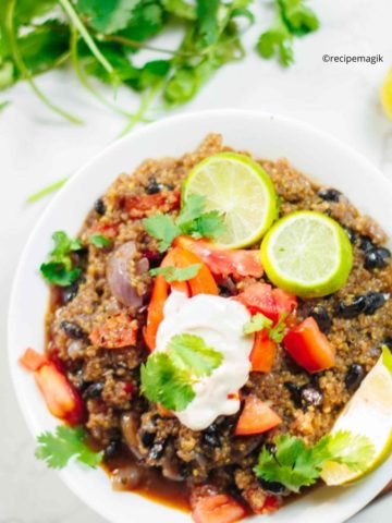 overhead shot of quinoa and black bean