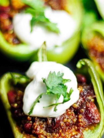 stuffed pepper with vegan sour cream and parsley