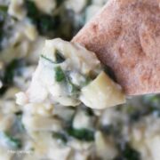 pita chip with spinach and artichoke dip