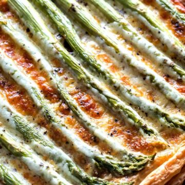 overhead shot of easy asparagus tart