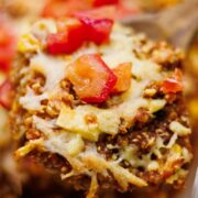 closeup of quinoa enchilada casserole