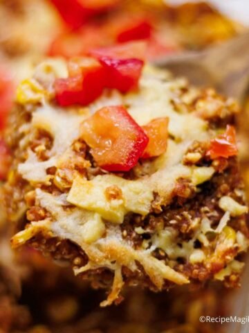 closeup of quinoa enchilada casserole
