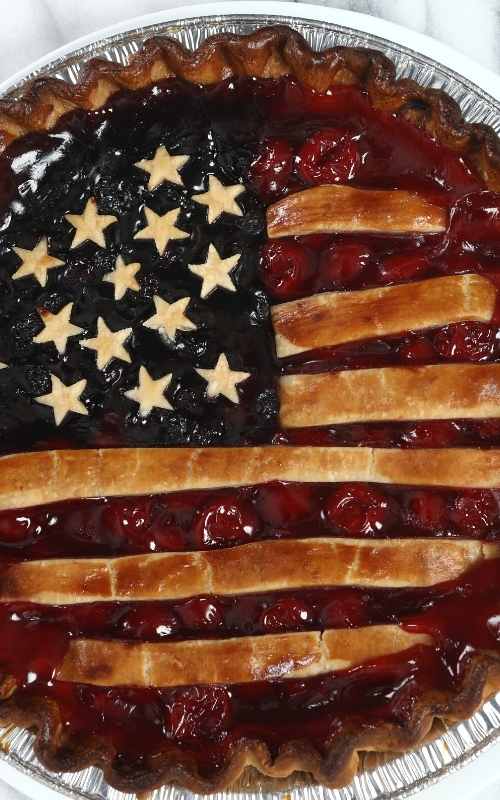 closeup of American Flag Cherry Blueberry Pie
