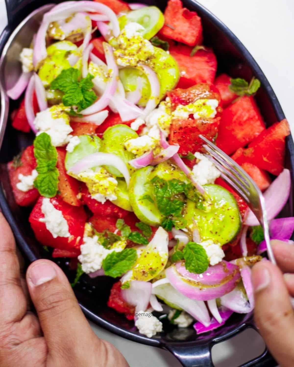 Watermelon Feta Salad with red onions