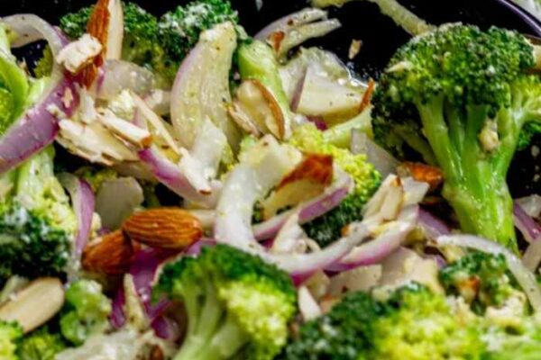 keto broccoli salad with nuts and onions