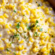 honey butter corn in a brown skillet