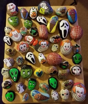 Grey Spooky Rocks Halloween Painted Rocks