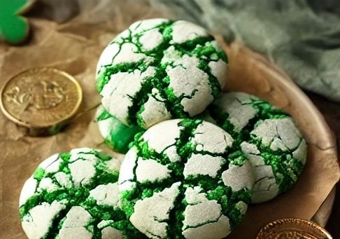 st patricks day green crinkle cookies