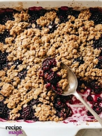 Blackberry Crumble without oats kept in a baking dish