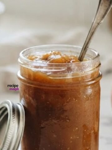Crockpot Peach Butter in a jar