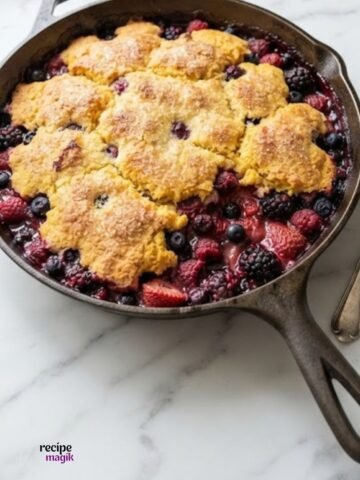 Mixed Berries Cornbread Cobbler in a Cast Iron Skillet