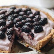No Bake Blackberry Cream Pie cut and served