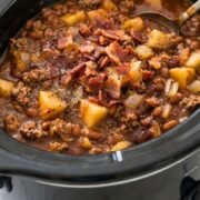 Slow Cooker Baked Beans with Ground Beef and Potatoes