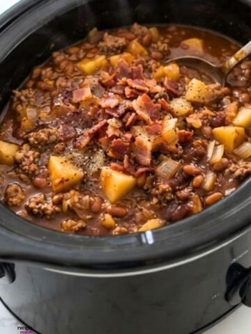 Slow Cooker Baked Beans with Ground Beef and Potatoes